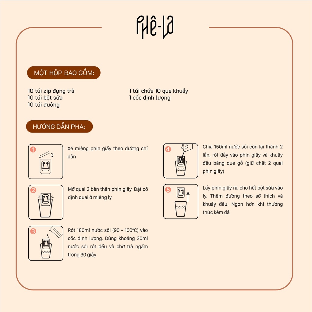 Trà sữa ô long Vị Sữa, trà phin giấy Phê La, đặc sản Đà Lạt, Hộp 10 gói, PLAPG_SUA