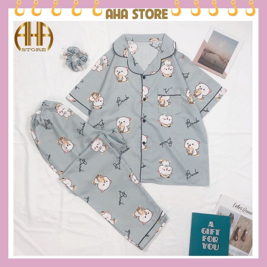 Bộ Ngủ Nữ Pijama [FREESHIP] Tay Ngắn Quần Dài HATIBO, Đồ Mặc Nhà Chất Mát