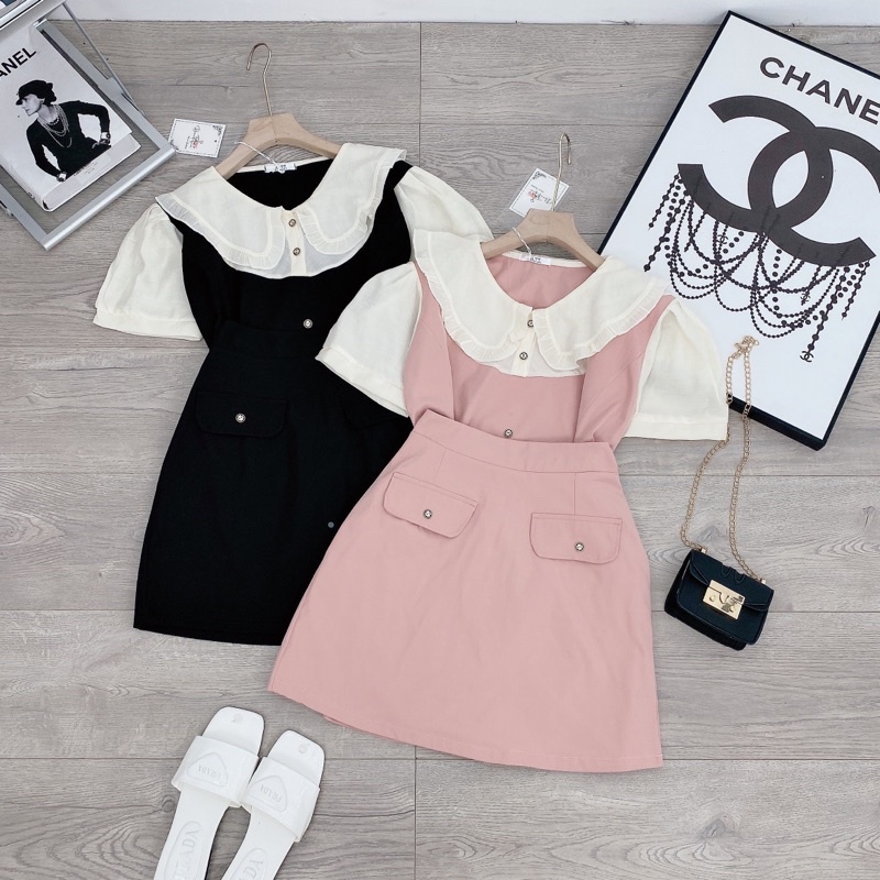 [ 𝐅𝐑𝐄𝐄 𝐒𝐇𝐈𝐏 ] SÉT ÁO PHỐI CỔ BÈO MIXX CHÂN VÁY KAKI 2 DA CHUẨN ĐẸP LUÔN Ạ