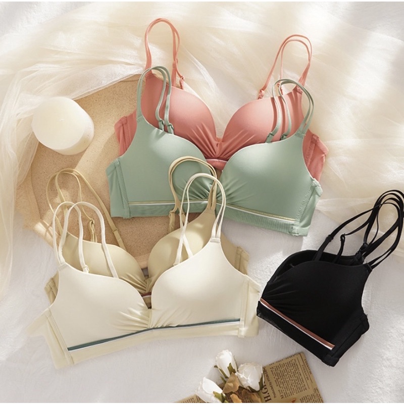 Áo lót nâng ngực không gọng mút vừa thun lạnh màu trơn nhún ngực dây vai đôi chéo lưng sexy AL12