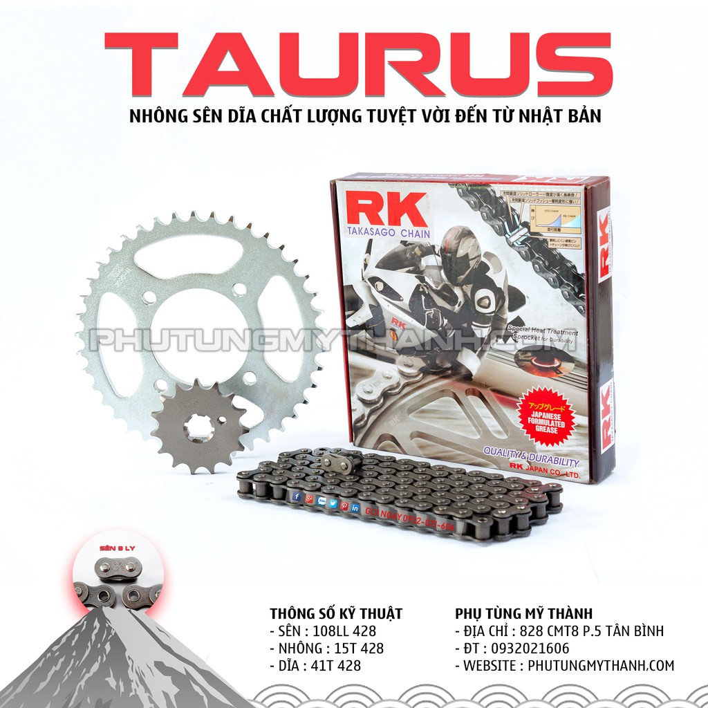 Nhông sên dĩa xe Taurus thương hiệu RK Japan