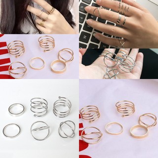 Nhẫn Đeo Tay Kim Loại Phong Cách Retro Cá Tính Cho Nữ Bộ 6 Chiếc Nhẫn