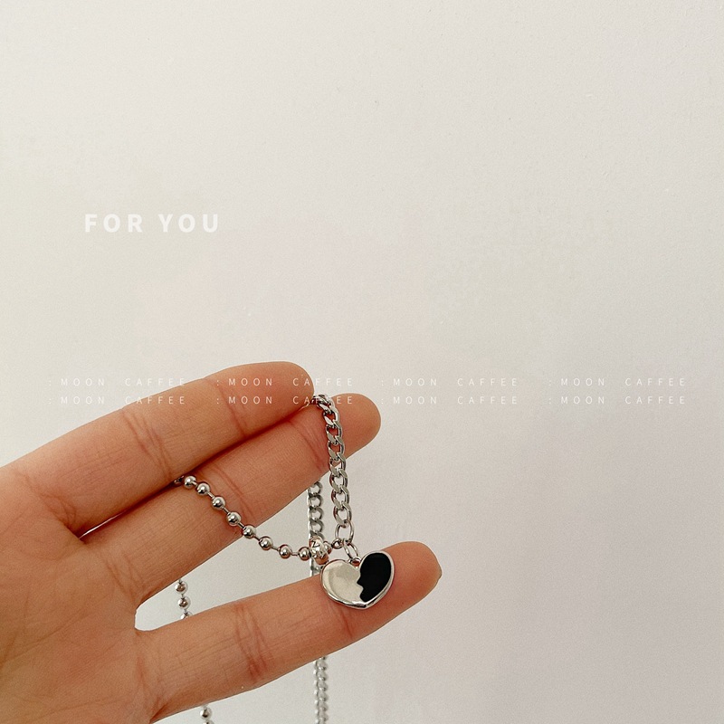 Dây chuyền thép titan mặt hình trái tim phối màu phong cách hip hop 19908