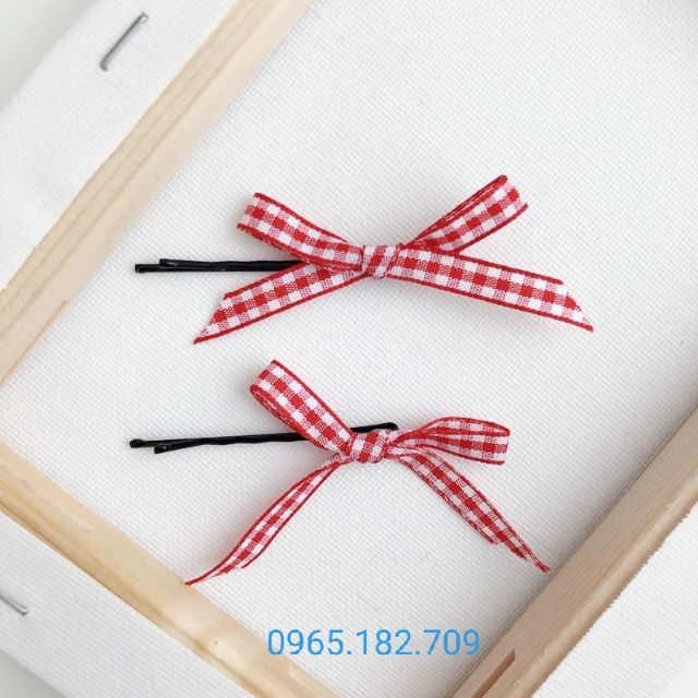 Kẹp tóc mái, kẹp tăm ghim tóc đính nơ caro dễ thương