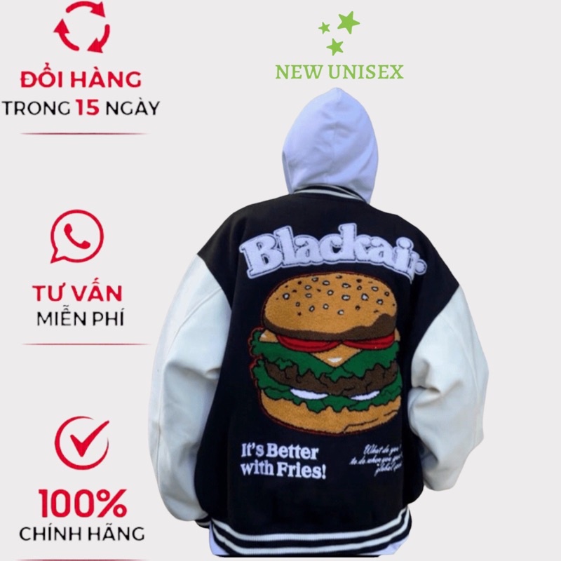Áo Khoác Bomber Unisex Chất Kaki Dày Dặn in Chữ B Lớn Và Bánh Hamberger Form Chuẩn Mặc Đẹp [New Unisex]