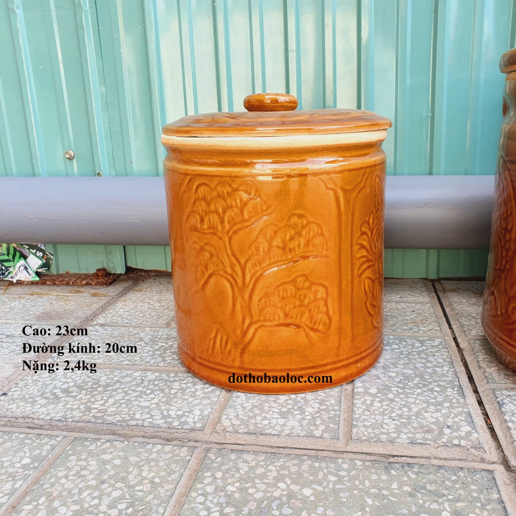 Hũ đựng gạo, muối, muối dưa cà bằng sứ Bát Tràng cao 28cm