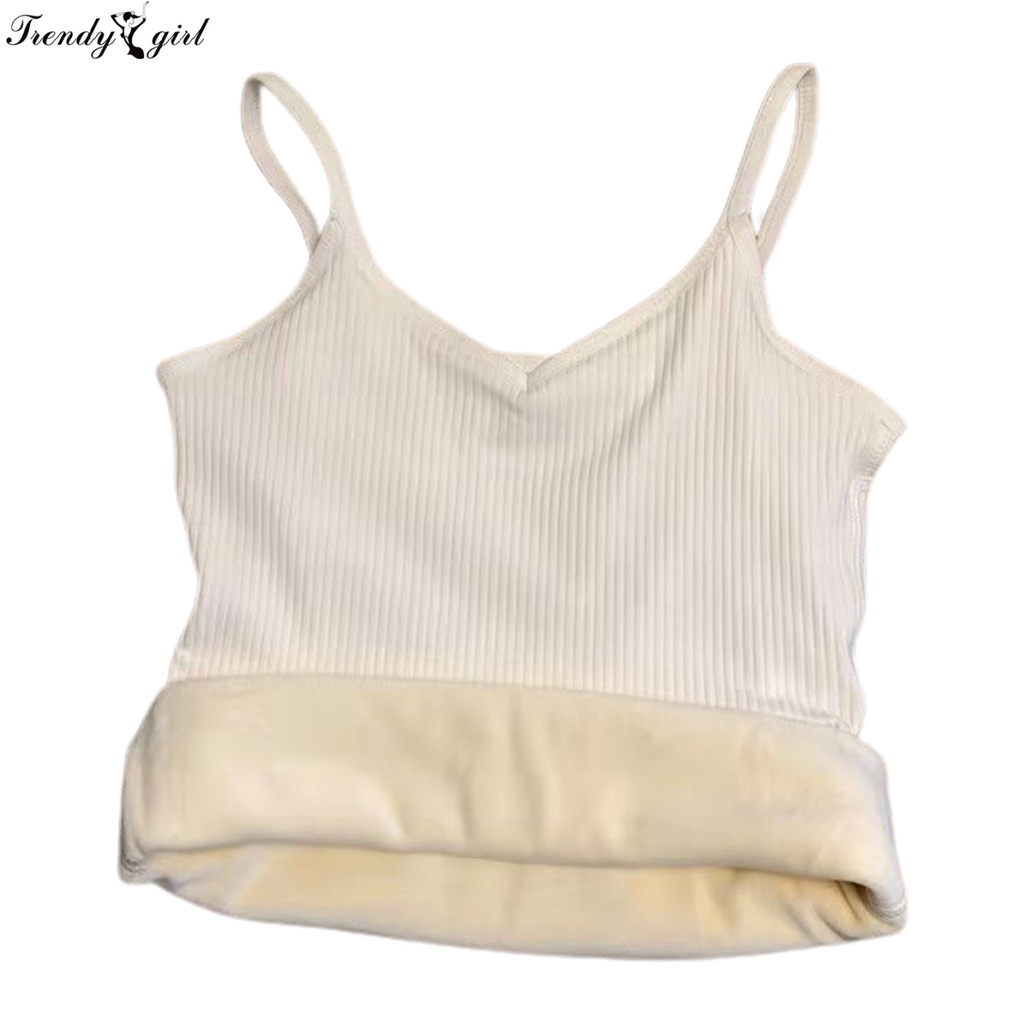 Áo lót hai dây bằng vải lông cừu co giãn chống lạnh thời trang thu đông | BigBuy360 - bigbuy360.vn