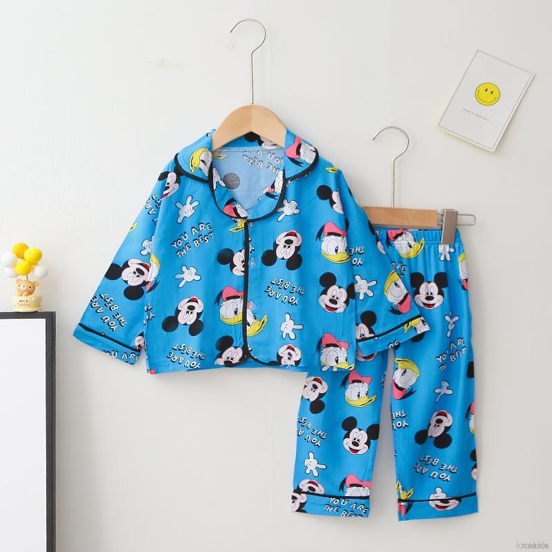 Bộ Pijama Dài Tay In Hình Chuột Mickey Dễ Thương Cho Bé Từ 0-6 Tuổi