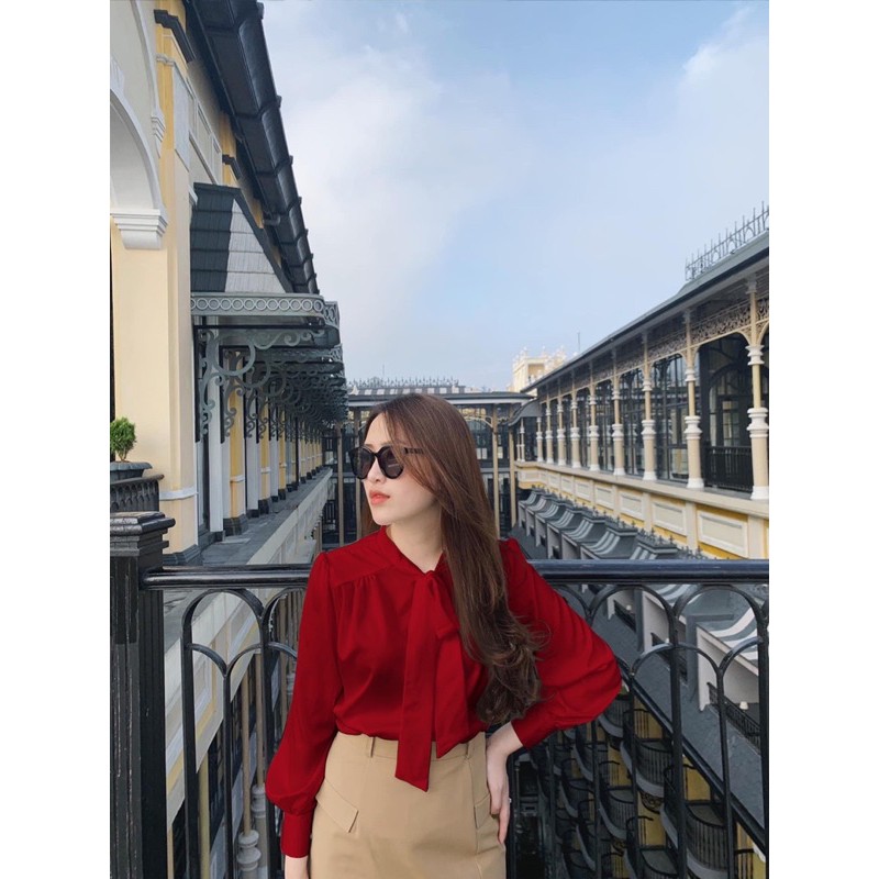 Áo lụa cổ nơ ( giá sale)