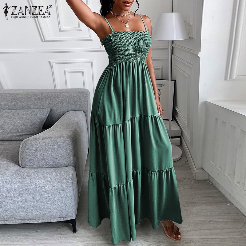 Đầm 2 dây ZANZEA dáng rộng phong cách Châu Âu thời trang cho nữ