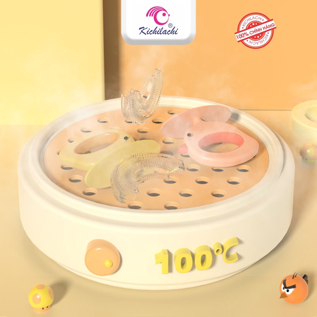 Bàn Chải Đánh Răng Hình Chữ U Cho Bé Kichilachi Có Kèm Nắp Đậy Dùng Để Uống Nước Chất Liệu Silicon