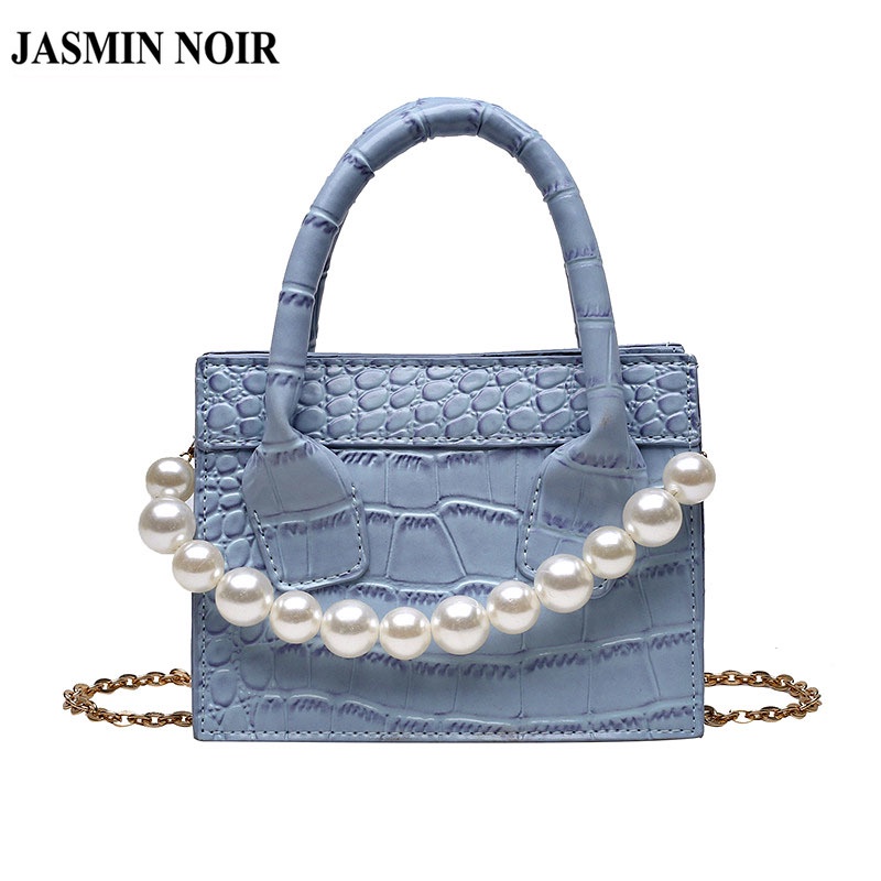 Túi Xách JASMIN NOIR Da Cá Sấu Dáng Vuông Nhỏ Đính Ngọc Trai Giả Sang Trọng Cho Nữ