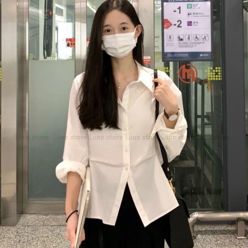Áo sơ mi nữ dài tay basic, Sơ mi nữ kiểu dáng ullzang mới vải thô không nhăn nhàu Linzstore | BigBuy360 - bigbuy360.vn