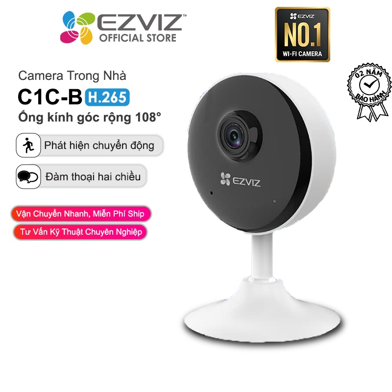 Camera WI-FI Trong nhà EZVIZ C1C-B 1080p, Đàm Thoại 2 Chiều, Công Nghệ Video H.265, Cảnh Báo Âm Thanh, Thiết Kế Nhỏ Gọn