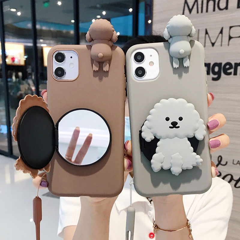 Ốp điện thoại gắn gương trang điểm + dây cho IPhone 5 5S 6 6+ 6S 6S+ 7 7+ 8 8+ XS XR X XSMAX 11/p/PM 12/M/p/PM