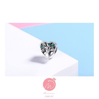 Combo Hạt Charm Bạc 925 bi trái tim hình cây xanh nạm đá hợp mệnh Mộc, Hỏa, Thổ.
