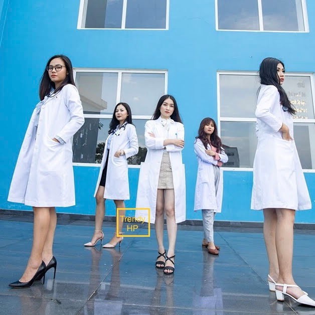 Áo Blouse trắng nữ dài tay - áo blouse bác sĩ, dược sĩ, phòng thí nghiệm