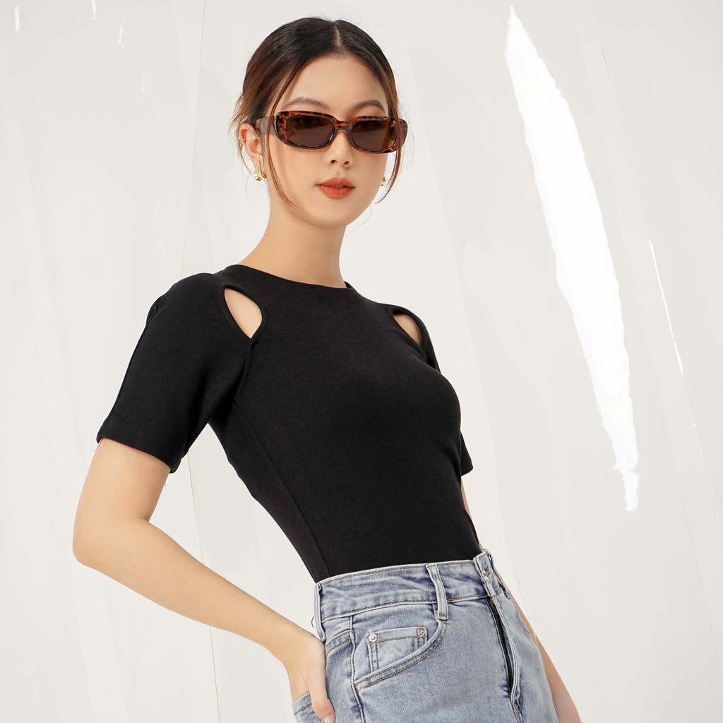 [Mã WABRME99 giảm 10% đơn 99K] Áo dệt kim croptop ngắn tay cổ tròn Hetty [Méo Shop]