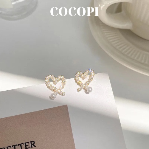 Bông Tai, Khuyên Tai hình trái tim rỗng đính đá lấp lánh COCOPI Accessories - BT055