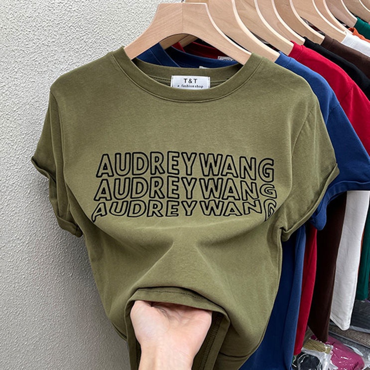 Áo thun tay ngắn cổ tròn in chữ trẻ trung dành cho nữ