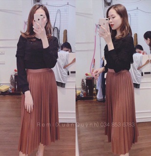 chân váy xếp ly cạp chun