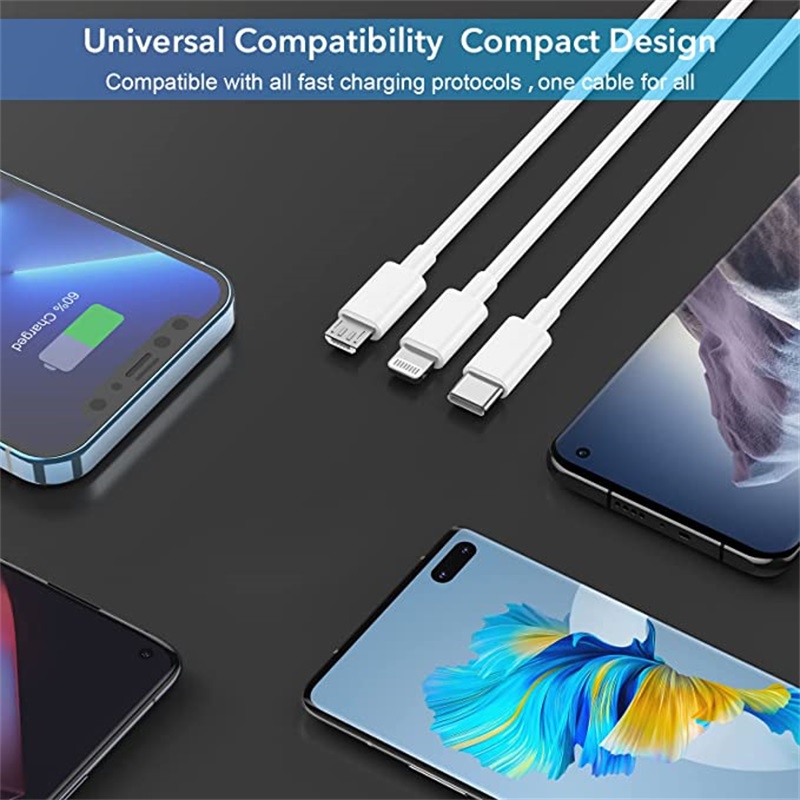 1M 5V 2A 3 In 1 Fast Charging Cable Multi-purpose For Android Type-C IP Micro Simple USB Quick Charger Mini 3.0 Data Port Type C