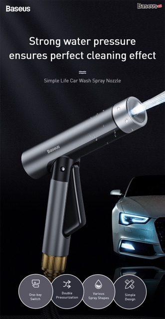 Bộ dây và vòi tăng áp lực nước dùng rửa xe, tưới cây Baseus Simple Life Car Wash Spray Nozzle