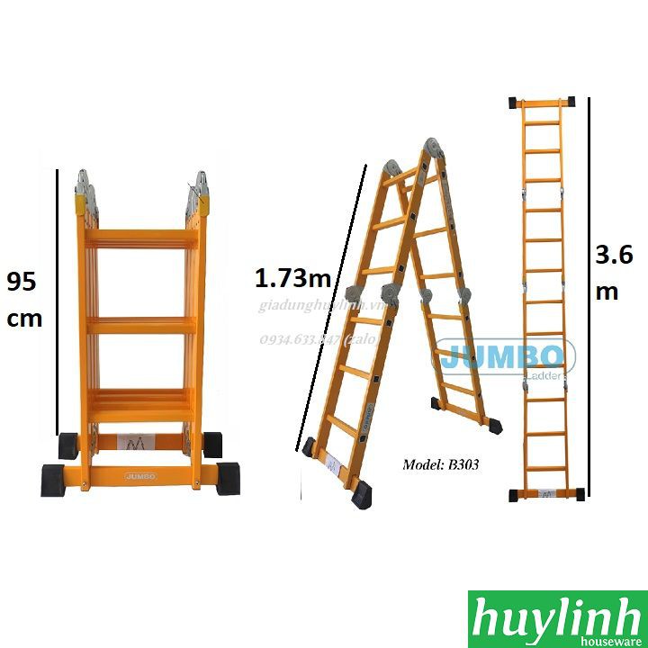 Thang nhôm gấp 4 đoạn Jumbo B303 - 3.6 mét