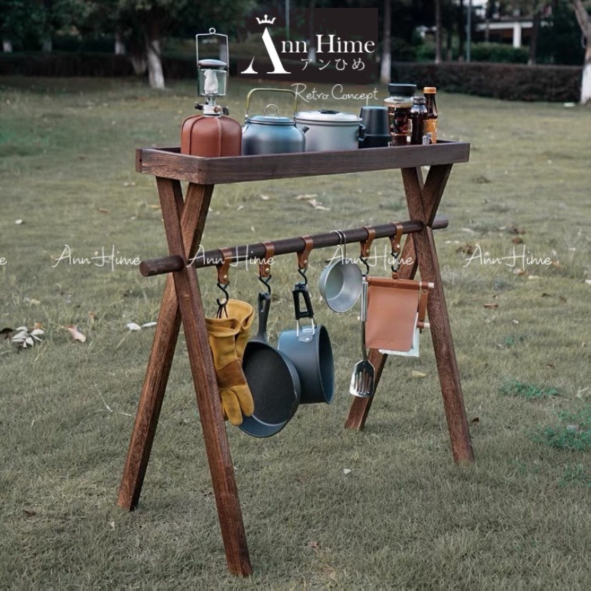 Bàn Để Đồ Giã Ngoại Picnic Kèm 5 Móc Treo Gỗ Thông Tháo Lắp Dễ Dàng