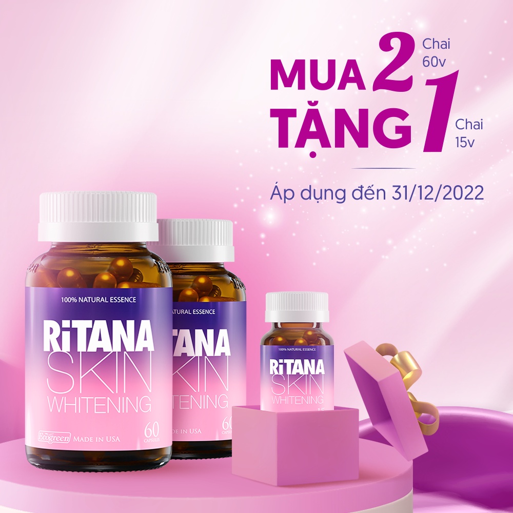 Combo 2 hộp viên uống RITANA trắng da mờ sạm nám 60 viên tặng hộp 15 viên