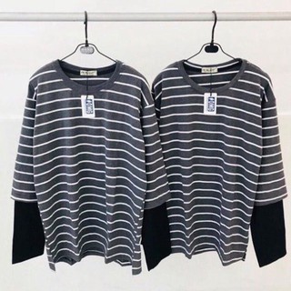 Tuan018 Áo thun tay dài form rộng unisex - sweater sọc dệt 2 ống tay tuan018
