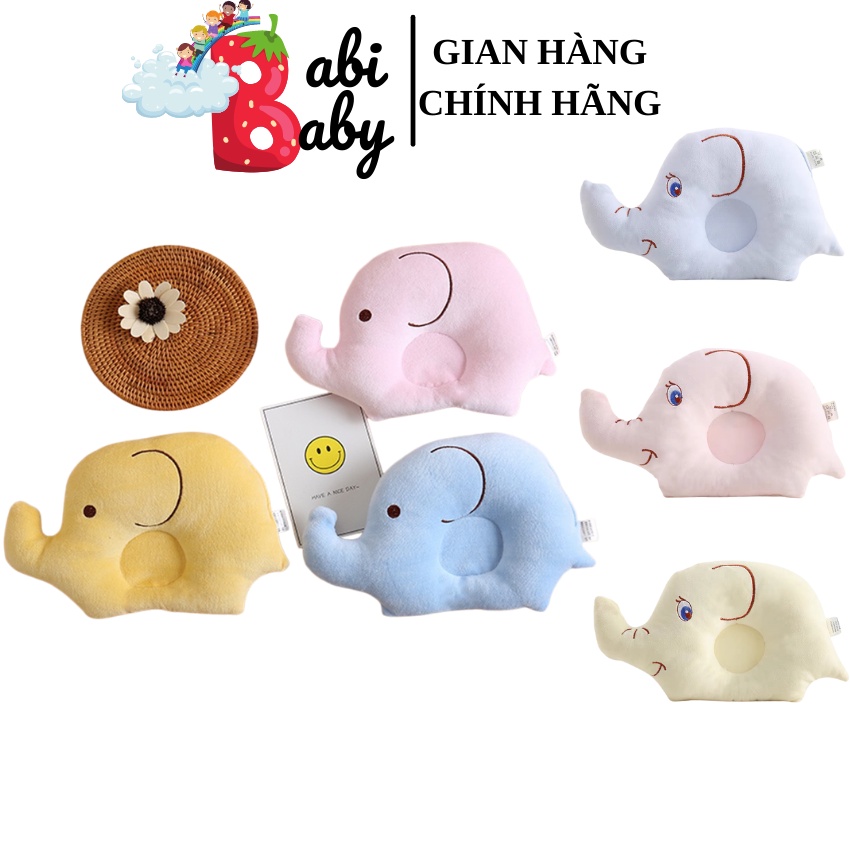 Gối bông gòn cao cấp cho bé BABI BABY chống bẹp đầu mềm mại thoáng khí hình voi và heo con dễ thương