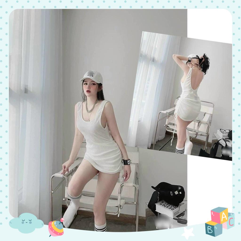 đầm ba lỗ cổ u hở lưng rút dây 2 bên l