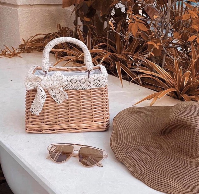Túi Mây Tre Đan Cao Cấp Đính Nơ Ren | BigBuy360 - bigbuy360.vn