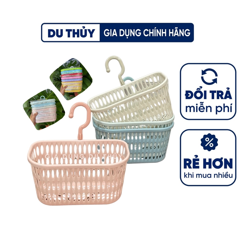 Rổ nhựa có móc treo tiện lợi màu pastel trang nhã đựng đồ nhà bếp, nhà tắm, nhựa pp an toàn của gia dụng Du Thủy