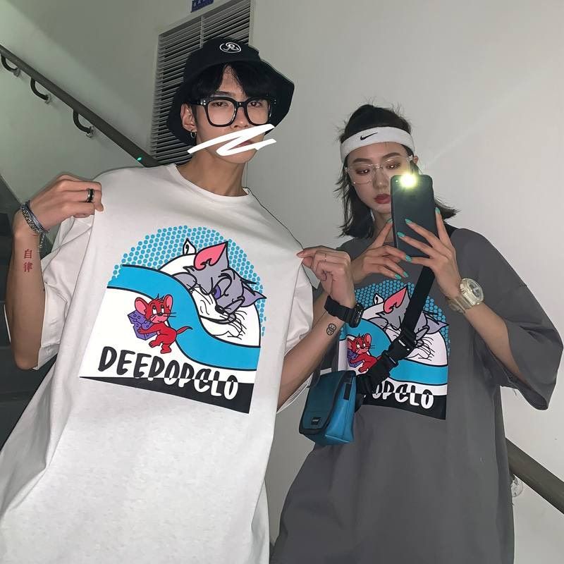Áo thun tay lỡ unisex mèo chuột Deedopglo