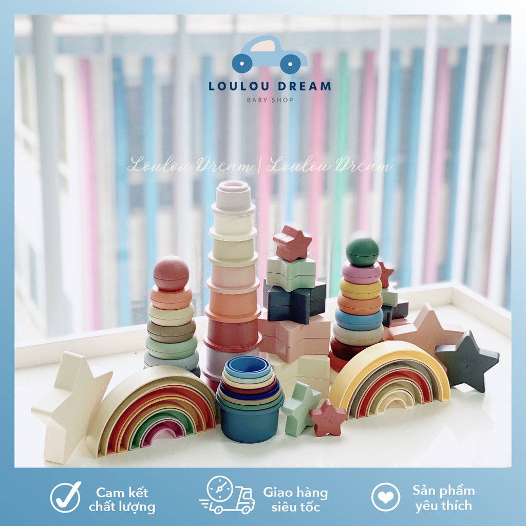 MUSHIE Rainbow Stacking Toy - Đồ chơi Mushie tháp cầu vồng xếp chồng nhiều màu cho bé Made in Denmark