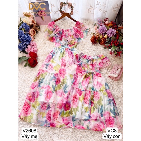 V2608 váy maxi hoa màu hồng