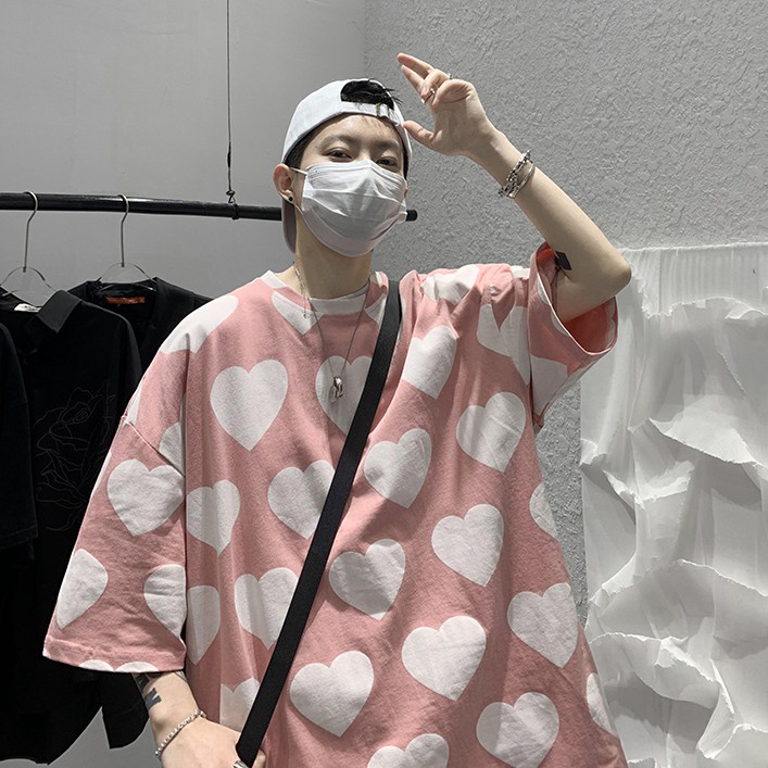 Áo Thun Nam Tay Ngắn In Hình Trái Tim Trẻ Trung