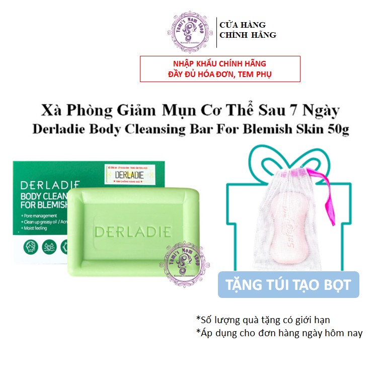 [Mã SKAMPUSH10 giảm 10% đơn 200K] Xà Phòng Giảm Mụn Cơ Thể Sau 7 Ngày Derladie Body Cleansing Bar For Blemish Skin 50g