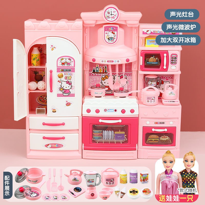 Đồ chơi giáo dục☾✥Bộ đồ chơi nhà bếp trẻ em mô phỏng cô bé nấu ăn Barbie tủ lạnh dùng nhỏ 1 3-6