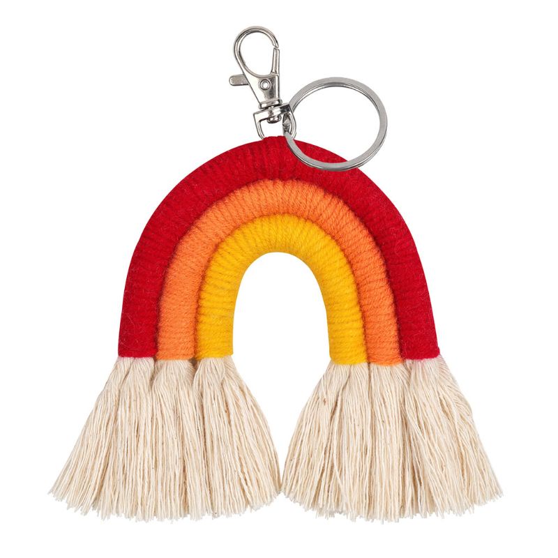 Móc Khóa Cầu Vồng Macrame Đan Dây Tua Rua Dễ Thương