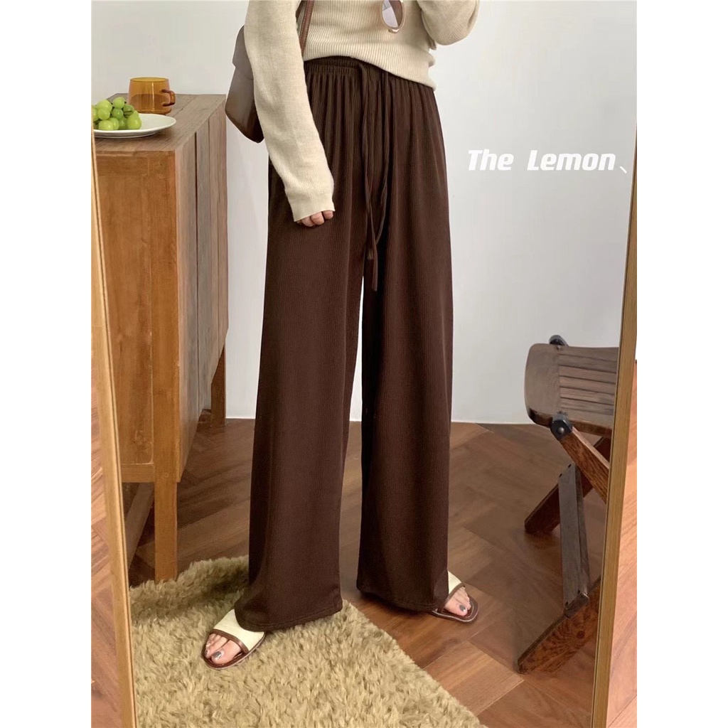 SUXI Quần Dài Lưng Cao Ống Rộng Màu Sắc Đơn Giản Phong Cách Hàn Quốc