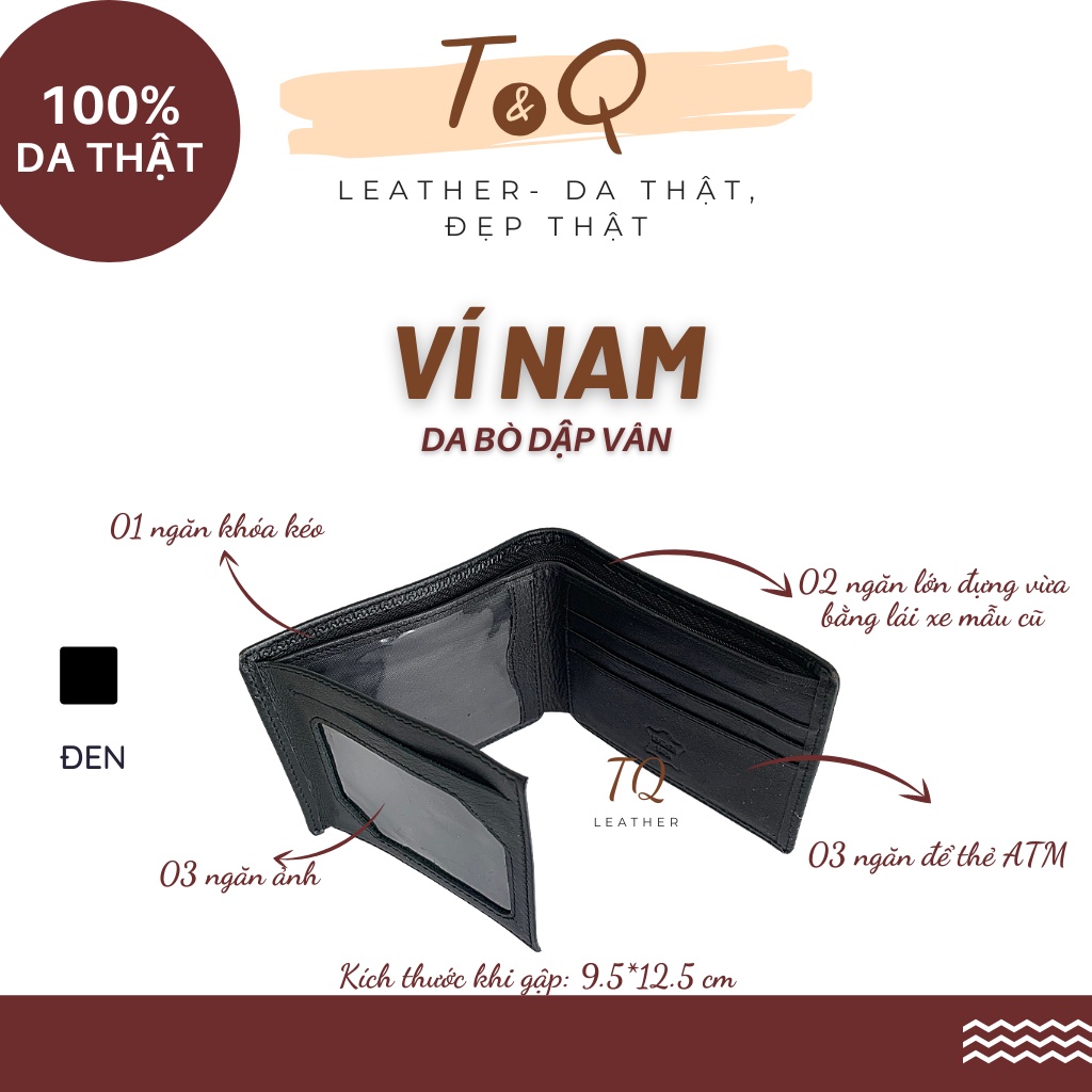 Ví Da Bò Thật 100%, Dập Vân Cá Sấu, Rộng Rãi, Tiện Dụng, Thoải Mái  Đựng Giấy Tờ - T&amp;Q Leather