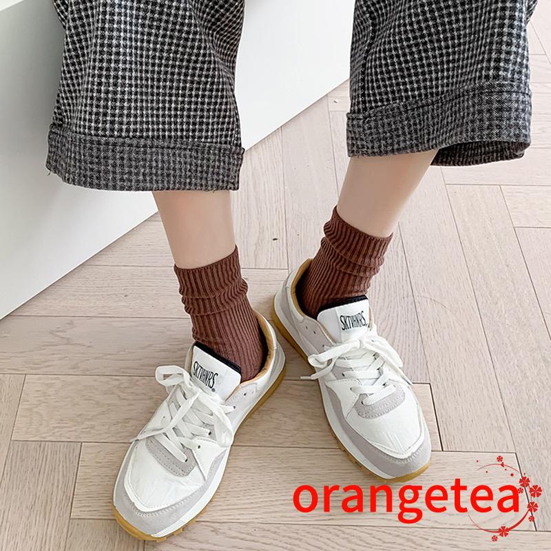 ORT-Vớ ống lửng màu trơn kết cấu gân ấm áp trong nhà/ngoài trời cho nữ