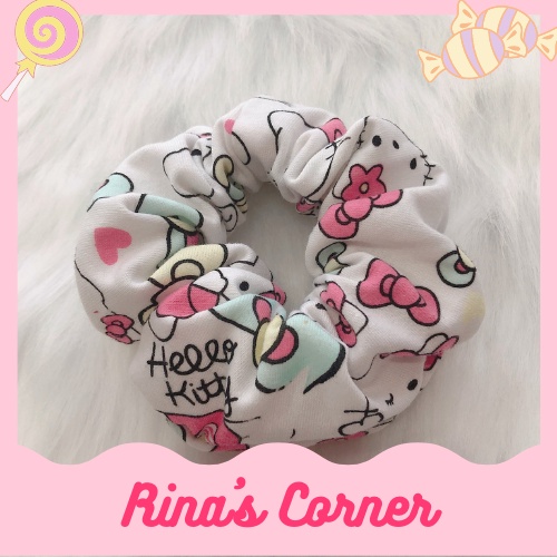 Cột tóc scrunchies Hello Kitty trắng