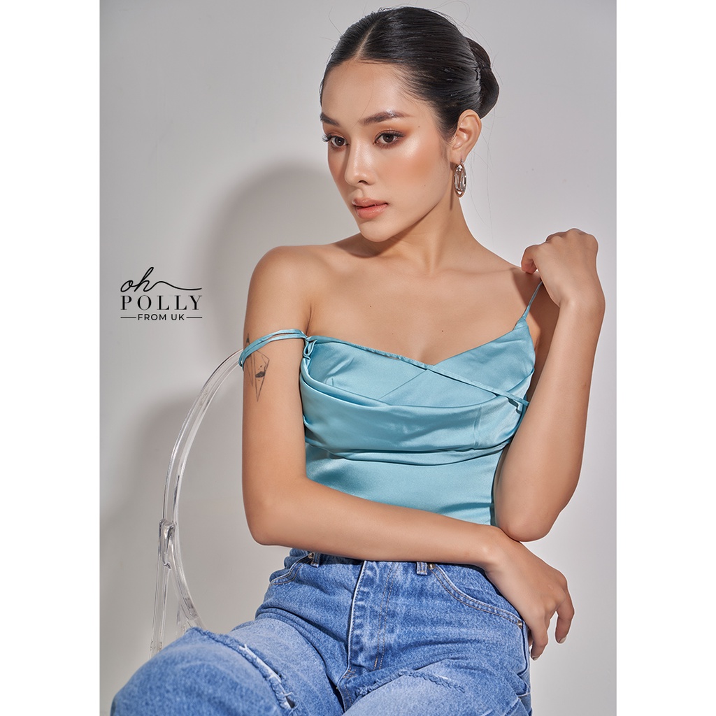 Oh Polly - Áo croptop lụa satin cúp ngực, 2 dây kiểu sexy