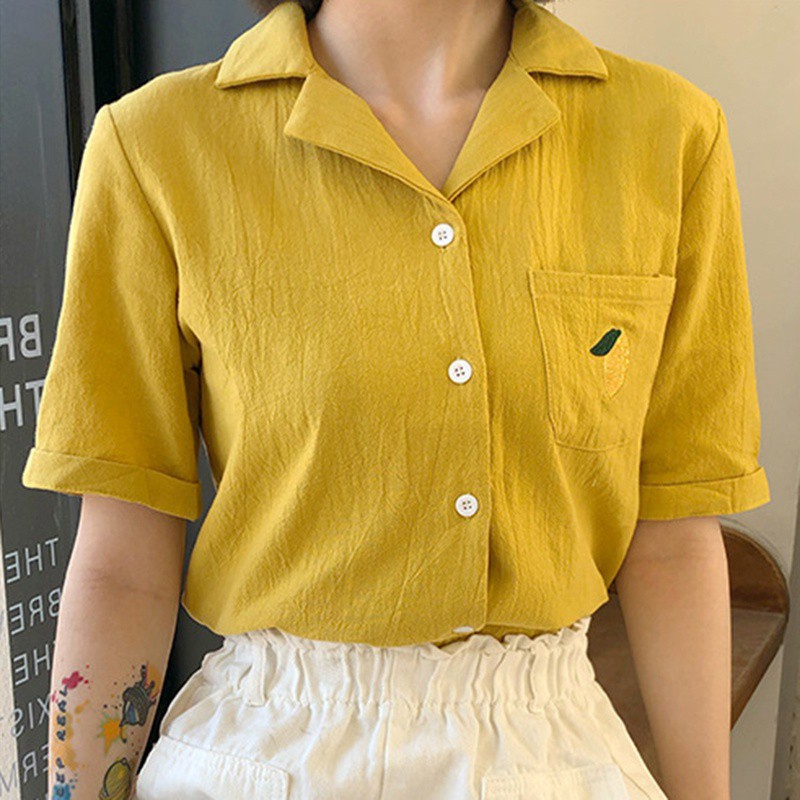 Áo sơ mi tay ngắn hoạ tiết hình trái cây thiết kế thanh lịch cho phái nữ | BigBuy360 - bigbuy360.vn