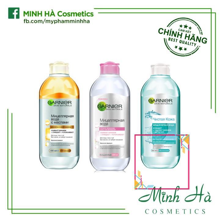 Nước tẩy trang Garnier Micellar Cleansing Water của Nga 400ml đủ 3 màu