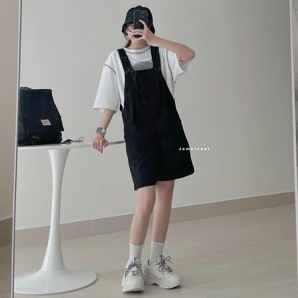 Yếm Quần Nữ Xinh JEM CLOSET Form Rộng Thiết Kế Cá Tính Phong Cách Màu Be Đen RIYO 7207
